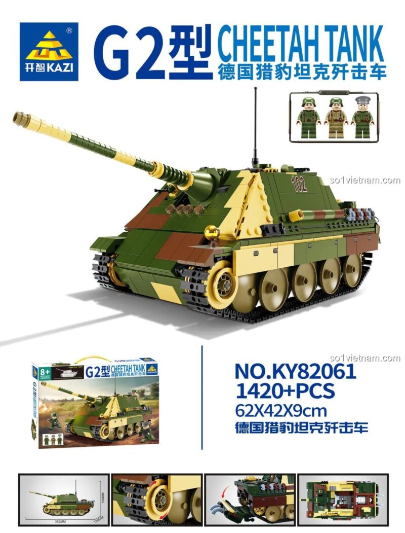 Mô hình xe tăng săn lùng báo săn G2 KAZI KY82061, chi tiết cao, có minifigures, phù hợp cho bé trai 8 tuổi