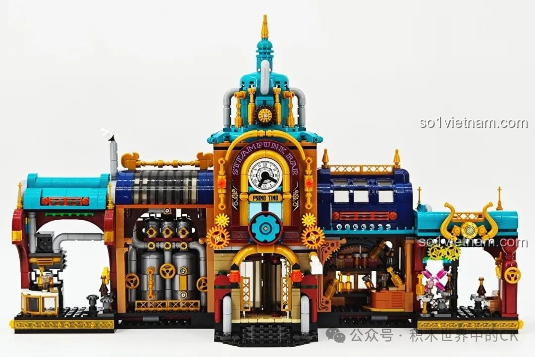 Mô hình ZHEGAO 958013 ở trạng thái thu gọn, khoe vẻ đẹp kiến trúc tổng thể và tháp đồng hồ trung tâm nổi bật.