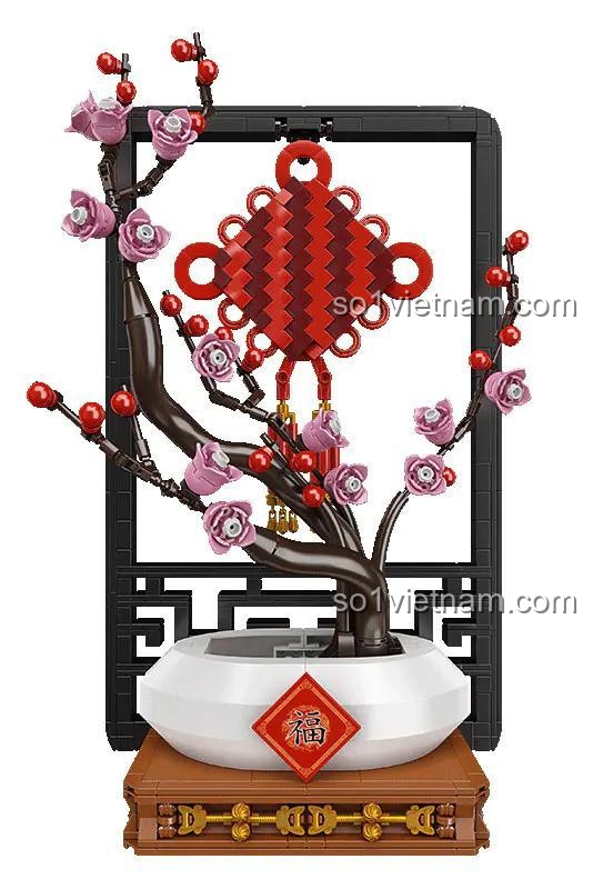 mô hình Nút Thắt Trung Hoa Hoa Mai Mould King 10014, chi tiết tinh xảo, màu sắc chủ đạo đỏ hồng, phù hợp trang trí nhà cửa, cho bé trai bé gái 8 tuổi.