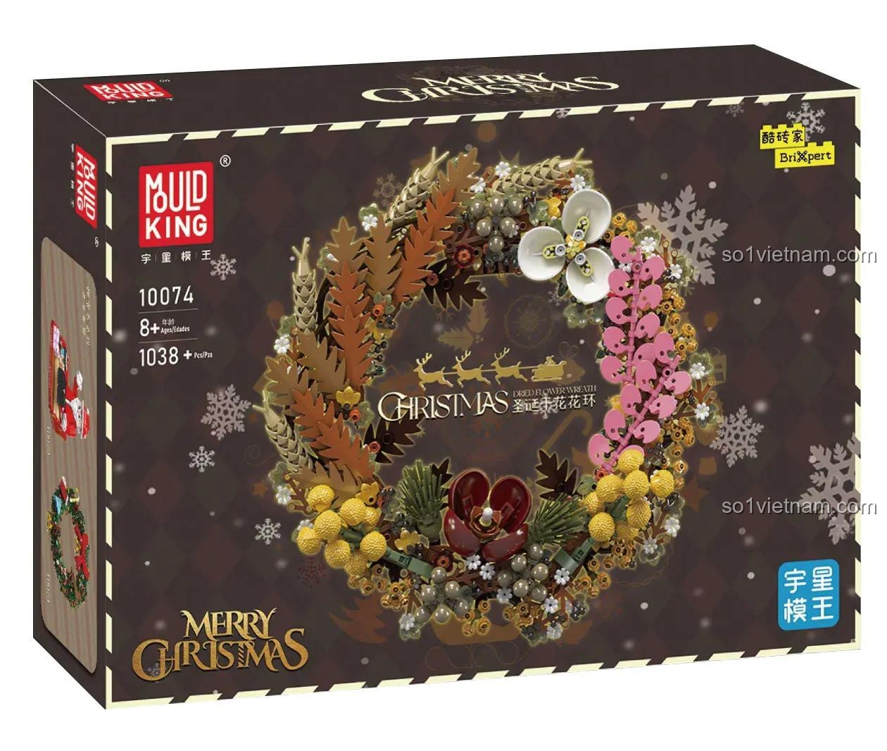 Hộp sản phẩm Vòng hoa Giáng sinh bằng hoa khô Mould King 10074, 1038 mảnh ghép, phù hợp cho bé gái 8 tuổi