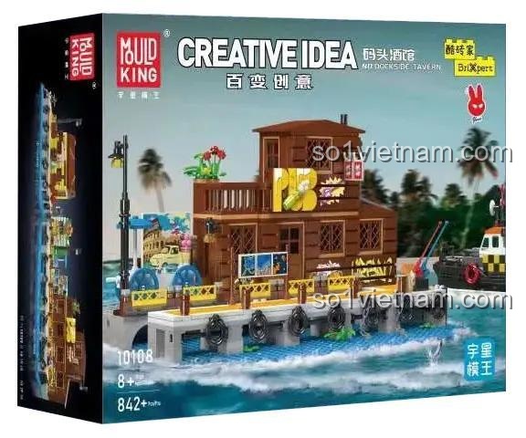 Hộp bộ đồ chơi 10108, Quán Rượu Bến Tàu Mould King, đồ chơi mô hình chất lượng cao, giá rẻ cho bé 8 tuổi