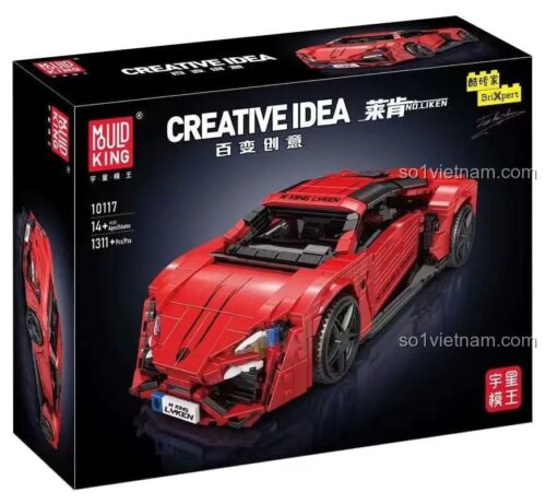 Hộp sản phẩm Mould King 10117 Siêu xe Lykan, bộ lắp ghép xe thể thao, 1311 chi tiết, có đèn LED, cửa mở, tỉ lệ 1:14, đồ chơi cho bé trai 14 tuổi