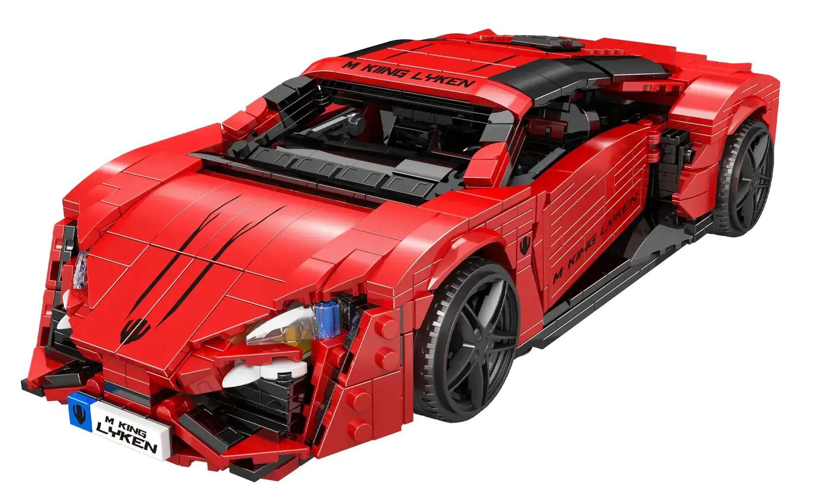 Mould King 10117 Siêu xe Lykan đỏ, bộ lắp ghép xe thể thao, 1311 chi tiết, có đèn LED, cửa mở, tỉ lệ 1:14, đồ chơi cho bé trai 14 tuổi