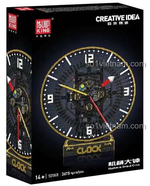 Hình ảnh hộp sản phẩm đồ chơi mô hình Mould King 10160, bộ xếp hình Đồng hồ cơ khí lớn với thiết kế sang trọng, là món quà giáo dục tuyệt vời.