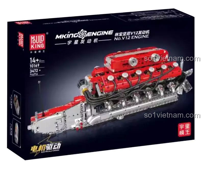 Hộp sản phẩm Mould King 10169 Động cơ V12 Lamborghini, bộ lắp ghép động cơ V12 Lamborghini, đồ chơi kỹ thuật cho bé 14 tuổi, giá tốt