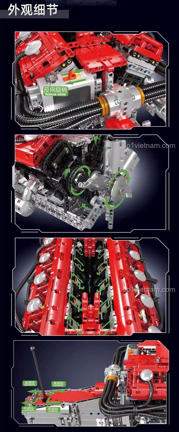 Mould King 10169 Động cơ V12 Lamborghini, mô hình động cơ xe hơi V12 Lamborghini, bộ lắp ghép động cơ V12 Lamborghini, đồ chơi kỹ thuật cho bé 14 tuổi, giá tốt
