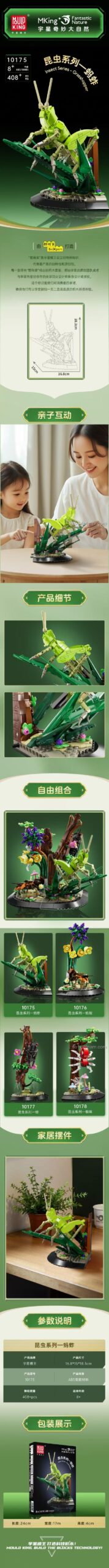Chi tiết đồ chơi mô hình Châu chấu lắp ráp Mould King 10175, tác phẩm nghệ thuật côn trùng độc đáo, chất lượng cao.