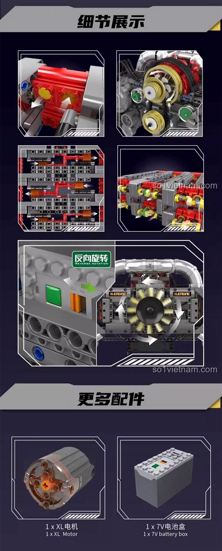 Chi tiết mô hình Động cơ Phản lực Đối Xứng Mould King 10181