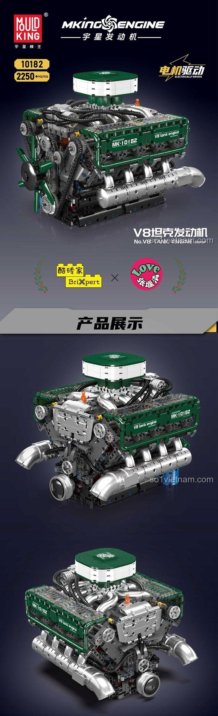 Chi tiết Mould King 10182 Động cơ Xe tăng V8 bộ đồ chơi mô hình