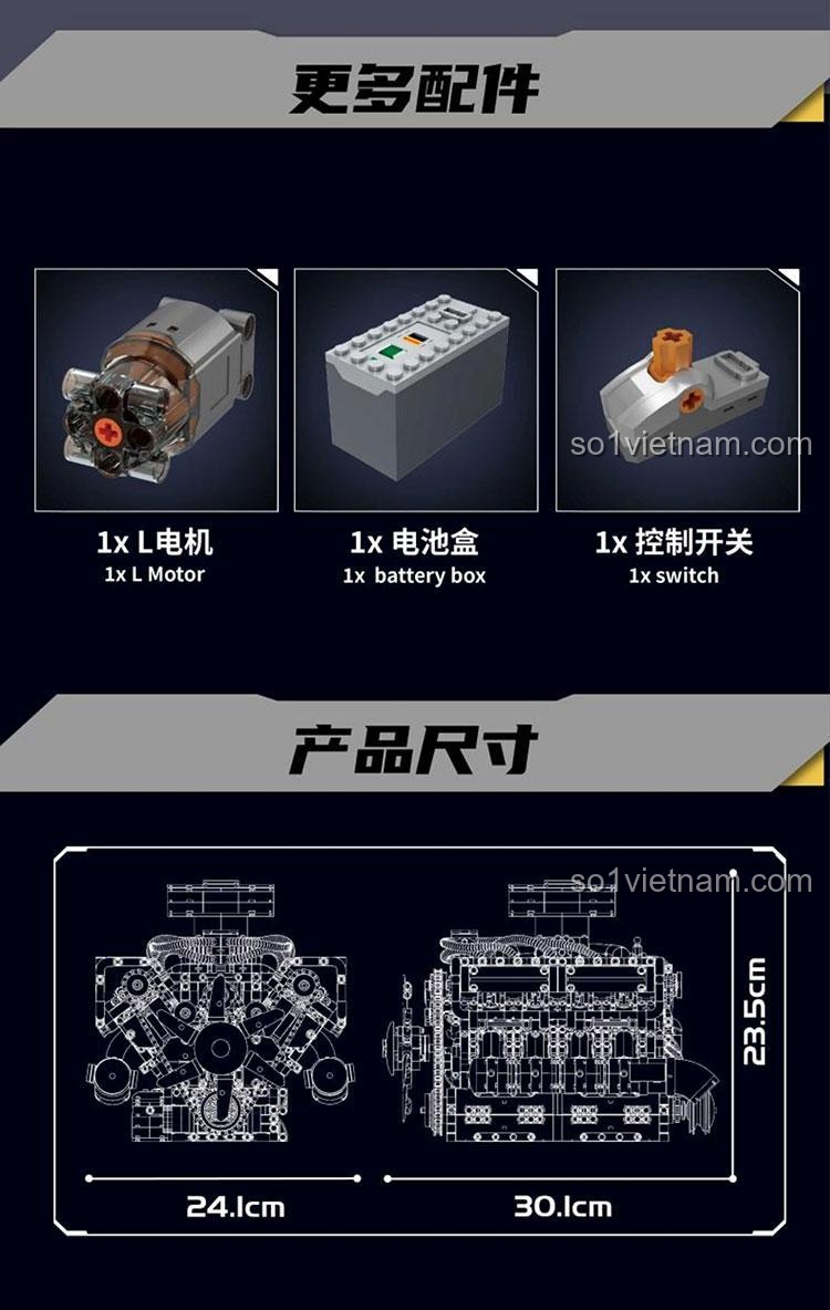 Chi tiết Mould King 10182 Động cơ Xe tăng V8 bộ đồ chơi mô hình