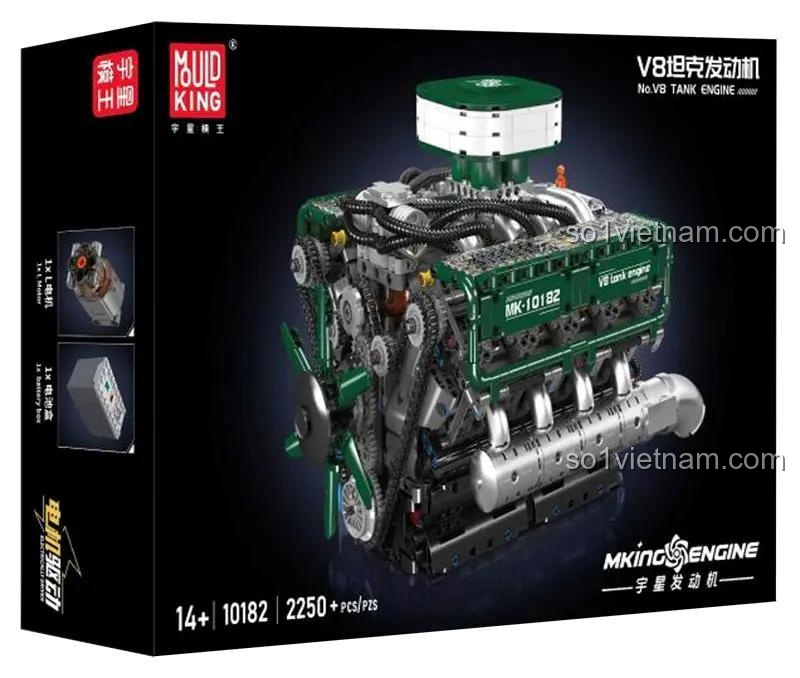 Hộp sản phẩm Mould King 10182 Động cơ Xe tăng V8 bộ đồ chơi