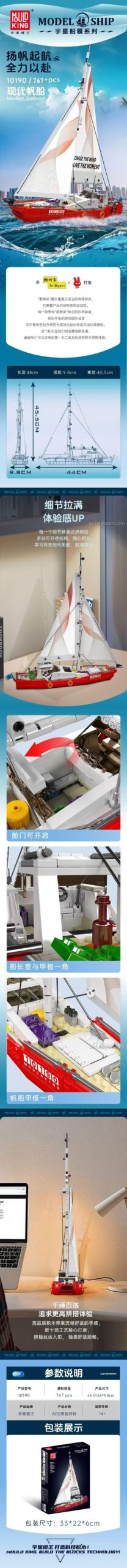 Chi tiết và kích thước của đồ chơi mô hình Du thuyền buồm 10190, bộ xếp hình 767 mảnh, một lựa chọn thay thế tiết kiệm cho LEGO®.
