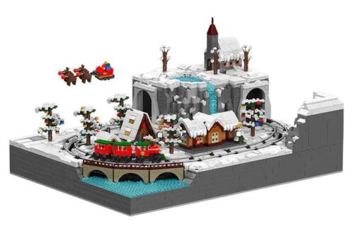 Bộ lắp ghép Xứ sở xe lửa Giáng Sinh Mould King 12029, mô hình cảnh quan mùa đông với xe lửa chạy, đèn LED và âm thanh, phù hợp cho thanh niên 14 tuổi, giá tốt.