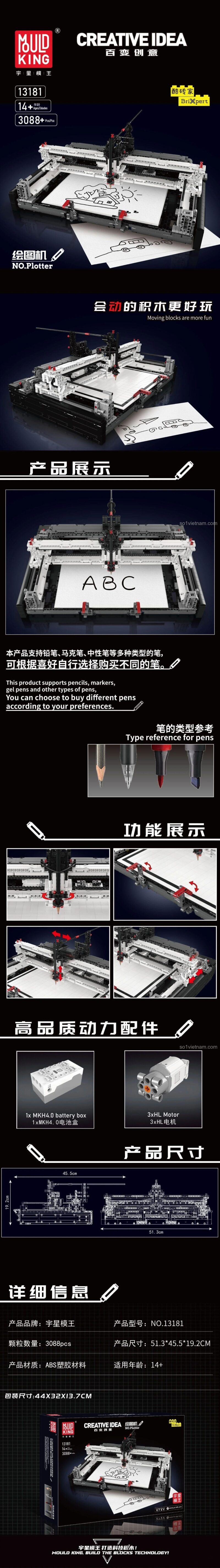 Thông số kỹ thuật đồ chơi mô hình Máy vẽ Plotter 13181, kích thước và chi tiết động cơ
