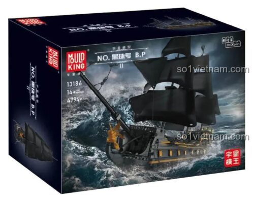 Hộp bộ lắp ghép Mould King 13186 Tàu Cướp Biển Black Pearl, bộ xếp hình 5266 chi tiết, mô hình tàu hải tặc giá rẻ cho thanh niên.