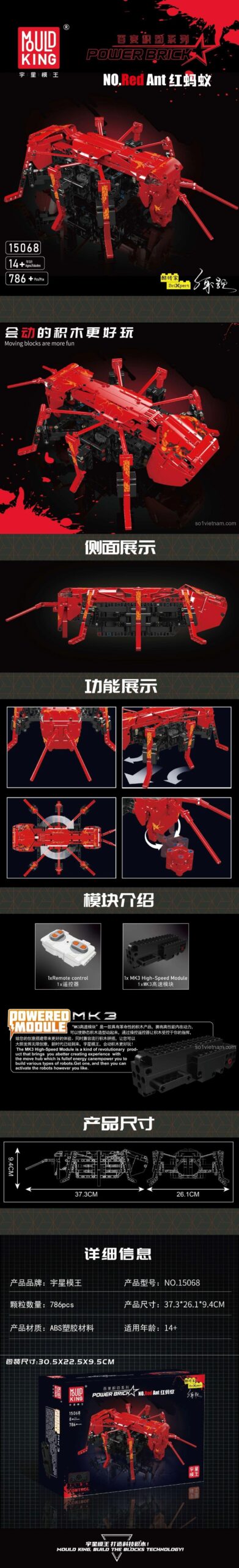 đồ chơi mô hình Mould King Kiến Đỏ Mould King điều khiển từ xa phát triển tư duy cho bé trai 8 tuổi