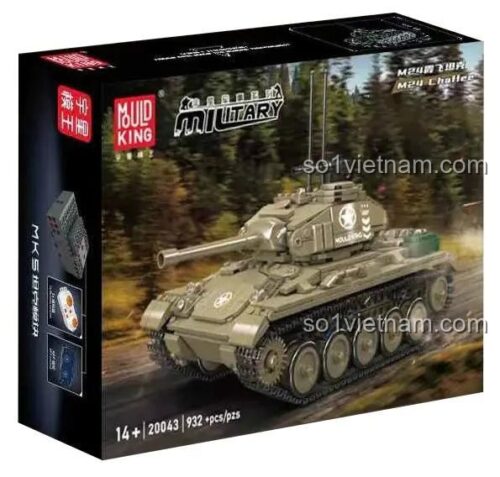 Hộp bộ đồ chơi Mould King 20043 Xe tăng M24 Chaffee, đồ chơi lắp ráp cho con trai 14 tuổi, giá rẻ