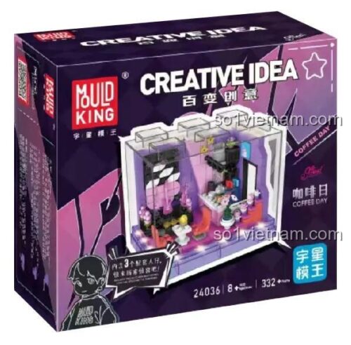 Hộp sản phẩm Mould King 24036 Quán Cà Phê Bộ lắp ghép Đồ chơi mô hình 332 Mảnh Có đèn LED lung linh