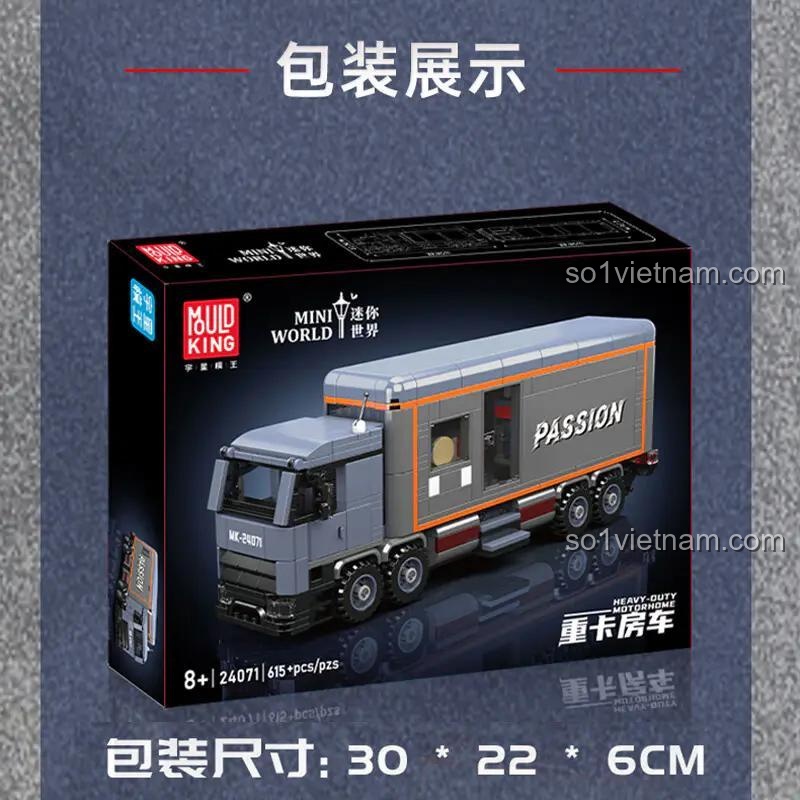 Hình ảnh vỏ hộp và kích thước của bộ đồ chơi Mould King 24071 (30x22x6 cm). Món quà sinh nhật lý tưởng cho con trai 8 tuổi.