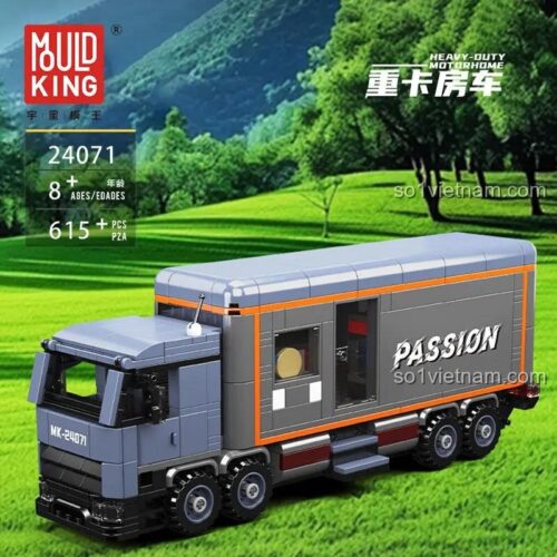 Mô hình hoàn chỉnh của đồ chơi lắp ráp Nhà di động hạng nặng 24071. Thiết kế xe tải hầm hố màu xám, phù hợp cho bé trai 8 tuổi yêu thích khám phá.