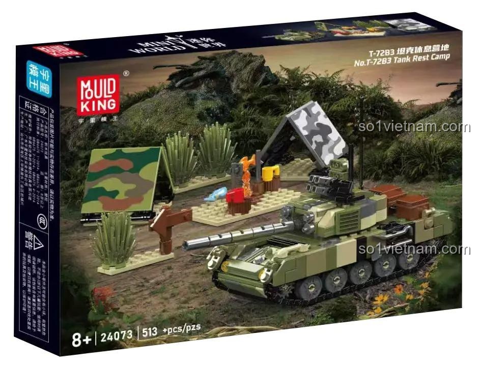 Hộp sản phẩm Mould King 24073 Trại nghỉ ngơi xe tăng T-72B3, bộ đồ chơi quân sự cho bé trai 8 tuổi, 513 chi tiết, giá tốt