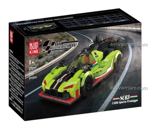 Hộp sản phẩm bộ lắp ghép Lamborghini SC63 LMDh Sports Prototype Mould King 27097, đồ chơi mô hình xe đua cho bé trai 8 tuổi, 466 mảnh