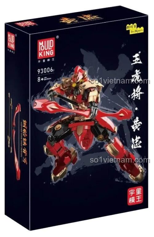 Hộp sản phẩm của bộ lắp ráp Ngũ Hổ Tướng Hoàng Trung 93006 từ Mould King, thể hiện hình ảnh robot trong tư thế chiến đấu mạnh mẽ.