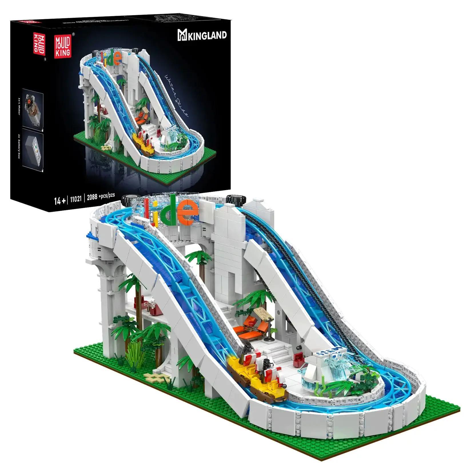 MouldKing 11021 Thủy Cầu Trượt Nước Bộ lắp ghép Công viên giải trí 2088 Mảnh Ghép