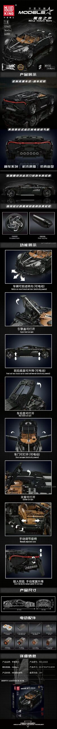 Thông số kỹ thuật và các tính năng của bộ lắp ghép Bugatti La Voiture Noire MouldKing 13163