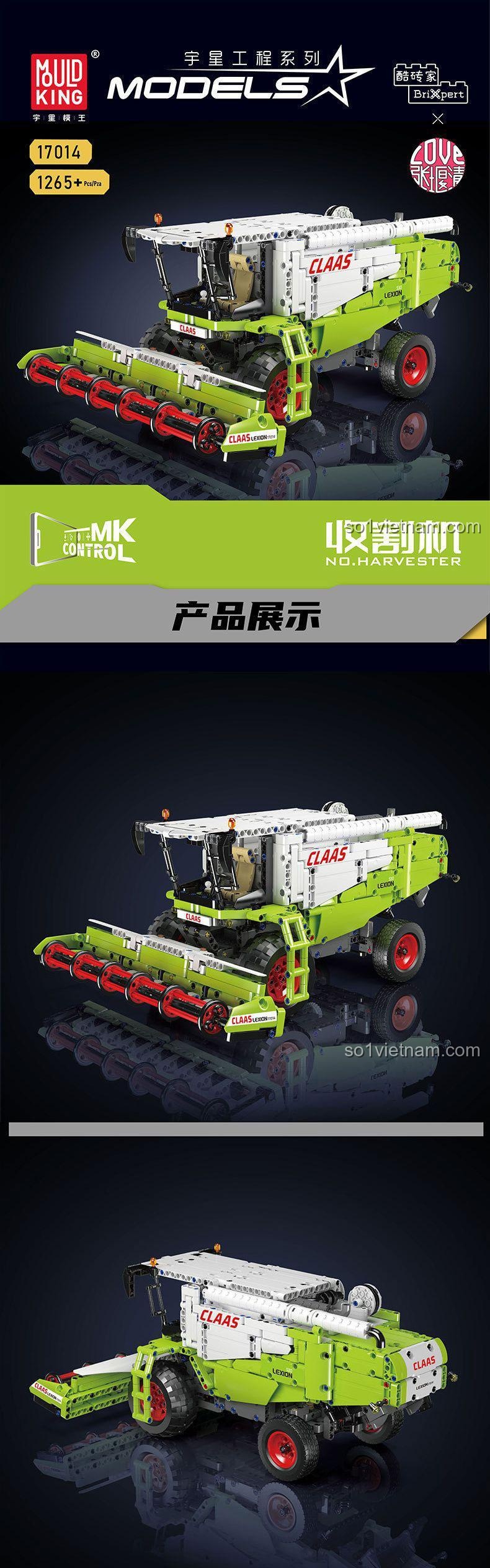 Hộp sản phẩm Máy Gặt Đập Liên Hợp Claas Lexion MouldKing 17014, bộ đồ chơi kỹ thuật cho bé trai