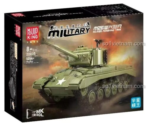 Hộp đựng MouldKing 20035 Xe tăng M26 Pershing bộ đồ chơi mô hình chi tiết, Tỉ lệ chuẩn, Bắn đạn nhựa cho bé trai 8 tuổi
