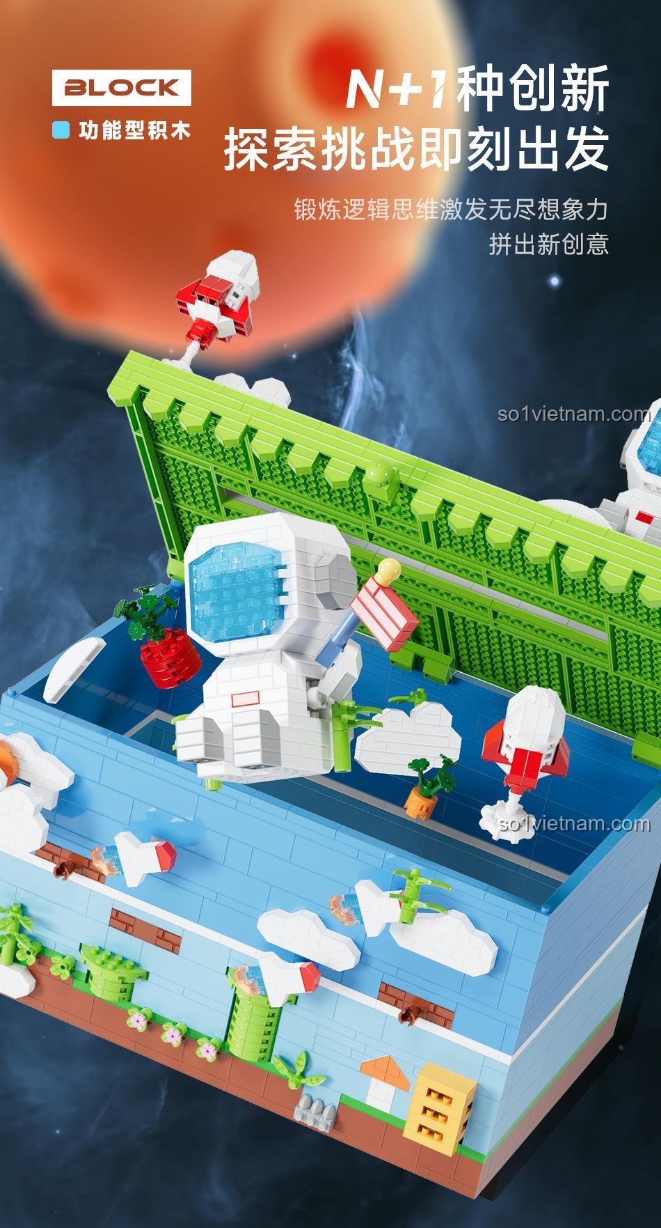 Cấu trúc bên trong đồ chơi xây dựng Mô hình hộp giấy ăn phi hành gia MOYU BLOCK