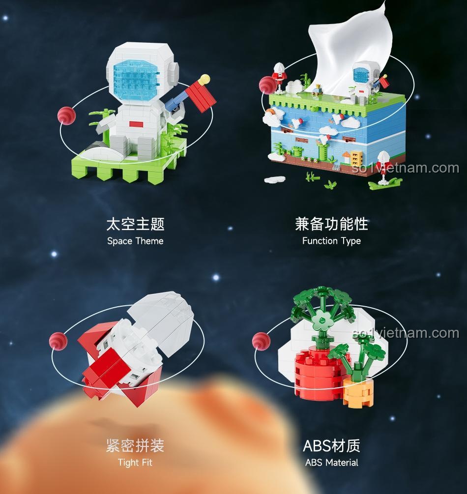 Hộp đựng khăn giấy phi hành gia MOYU BLOCK MY97032, chất liệu ABS an toàn, lắp ráp chặt chẽ, chủ đề không gian, Hộp Khăn Giấy Chức Năng
