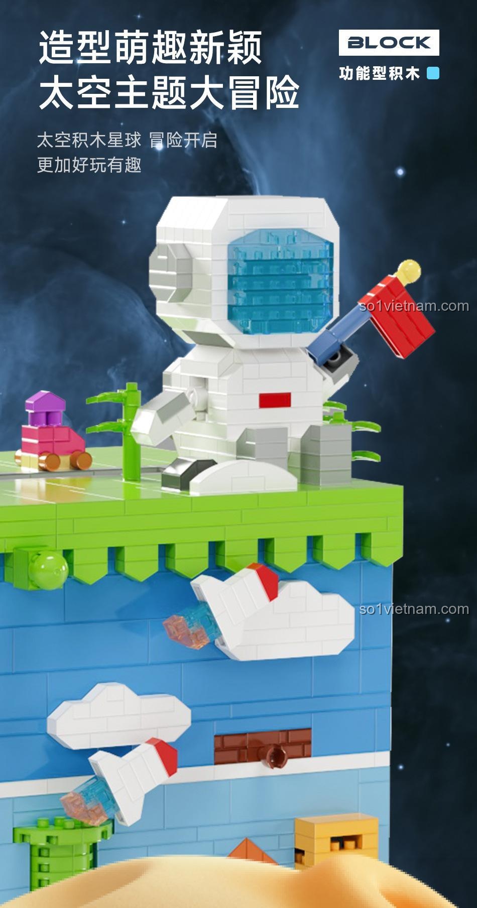 bộ lắp ghép Hộp đựng khăn giấy lắp ráp phi hành gia MOYU BLOCK, mô hình phi hành gia và tên lửa, chủ đề không gian, Hộp Khăn Giấy Chức Năng