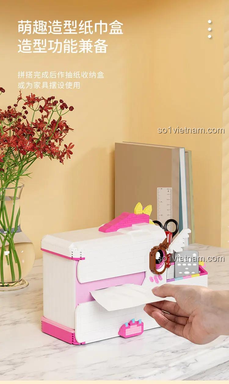 Đồ chơi mô hình Kỳ Lân đựng giấy ăn MY97034 với tính năng hộp đựng giấy ăn, phù hợp bé gái 8 tuổi.