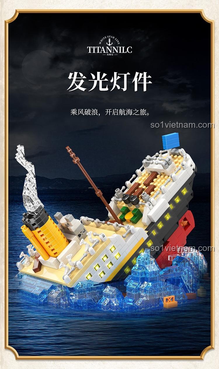 đồ chơi mô hình Tàu Titanic chìm MOYU BLOCK MY97091 có đèn LED phát sáng, mang lại trải nghiệm chân thực, đồ chơi thông minh