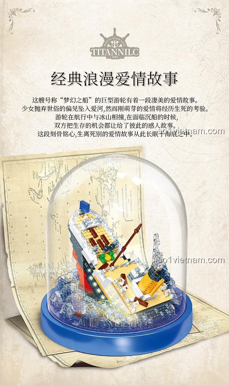 bộ xếp hình Tàu du lịch Titanic MOYU BLOCK MY 97091 trong vòm kính, mô tả câu chuyện tình yêu lãng mạn, đồ chơi phát triển tư duy cho bé 8 tuổi
