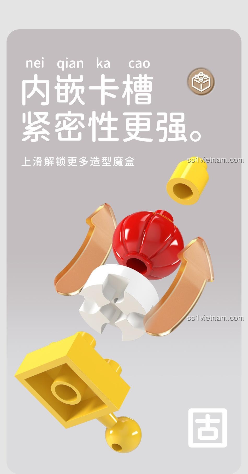 Chi tiết các mảnh ghép của bộ lắp ghép Mô hình Thỏ Hồng đeo kính, có khe cắm bên trong giúp tăng độ khít và chắc chắn.