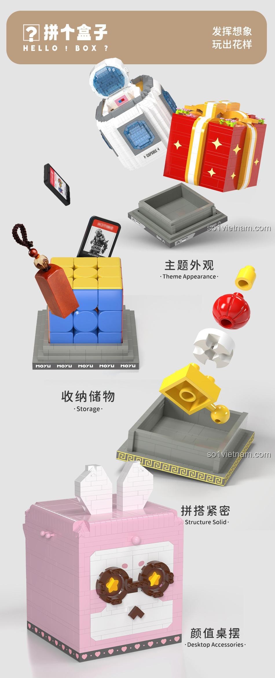 Ảnh quảng cáo các mẫu hộp đựng đồ khác cùng dòng với đồ chơi mô hình Hộp đựng đồ hình Thỏ Bác Học.