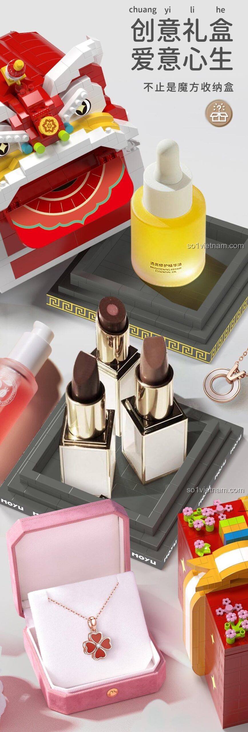 Hộp quà lắp ghép Hộp Bí Mật Kèm Rubik còn có thể dùng để đựng mỹ phẩm, trang sức một cách sáng tạo.