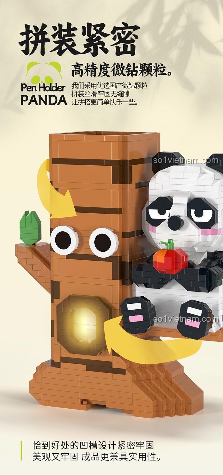 Hộp bút gấu trúc MOYU BLOCK MY97119, bộ khối lắp ghép, 901 mảnh, 3 mẫu lắp ráp, có đèn LED, giá đỡ điện thoại, đồ chơi phát triển trí tuệ cho bé