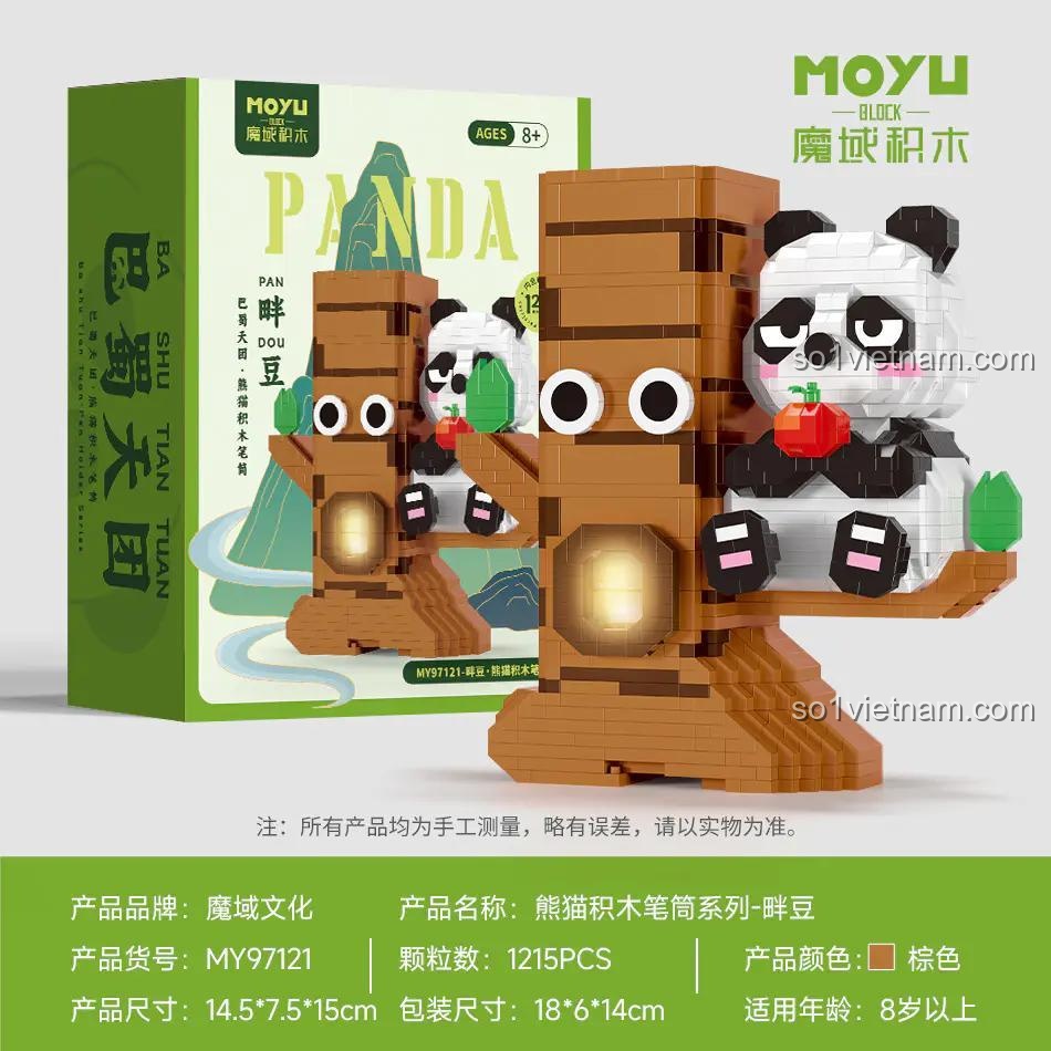 Hộp đựng bút gấu trúc MOYU BLOCK MY97121, bộ lắp ghép đồ chơi giáo dục cho bé 8 tuổi, có đèn LED, tích hợp chức năng giá đỡ điện thoại, chất lượng cao, giá tốt