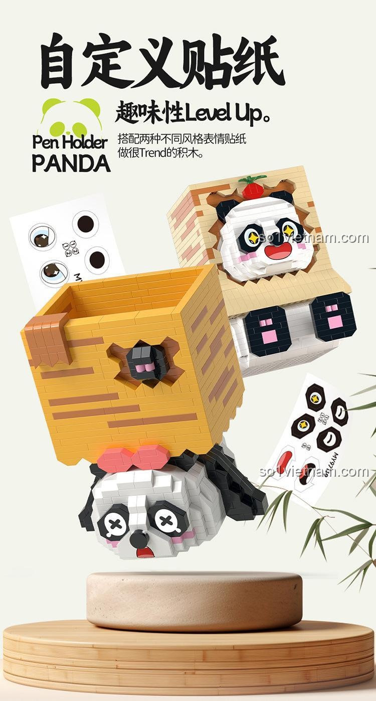 Hộp đựng bút mô hình gấu trúc MOYU BLOCK MY97121, bộ đồ chơi sáng tạo cho bé 8 tuổi, có đèn LED, tích hợp chức năng giá đỡ điện thoại, chất lượng cao, giá tốt