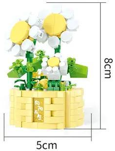 Poster dòng sản phẩm đồ chơi mô hình Chậu Cây Yêu Tinh (Potted Elf Series) của MOYU BLOCK, bao gồm mẫu MY97142 Chậu hoa cúc họa mi bất tử.