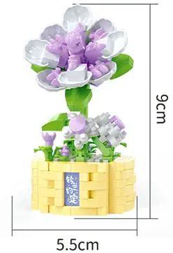 Hình ảnh kích thước chi tiết của bộ lắp ghép Chậu cây hoa Linh Lan MY97144, cao 9cm và rộng 5.5cm, phù hợp cho bé gái 6 tuổi.
