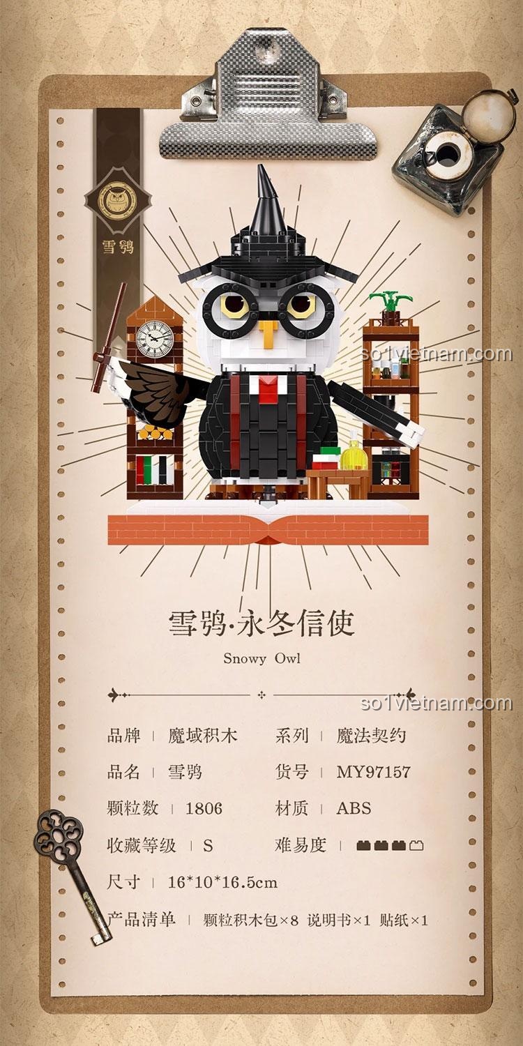 Thông số kỹ thuật bộ lắp ghép Cú Tuyết Sứ Giả Vĩnh Hằng MY97157, 1806 mảnh ghép, kích thước 16x10x16.5cm, chất liệu ABS, đồ chơi xếp hình MOYU BLOCK 7157 giá tốt.