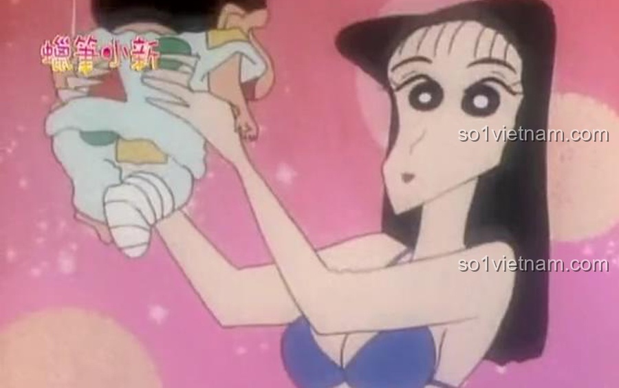 Hình ảnh hoạt hình Shin-chan bế em bé Nanako