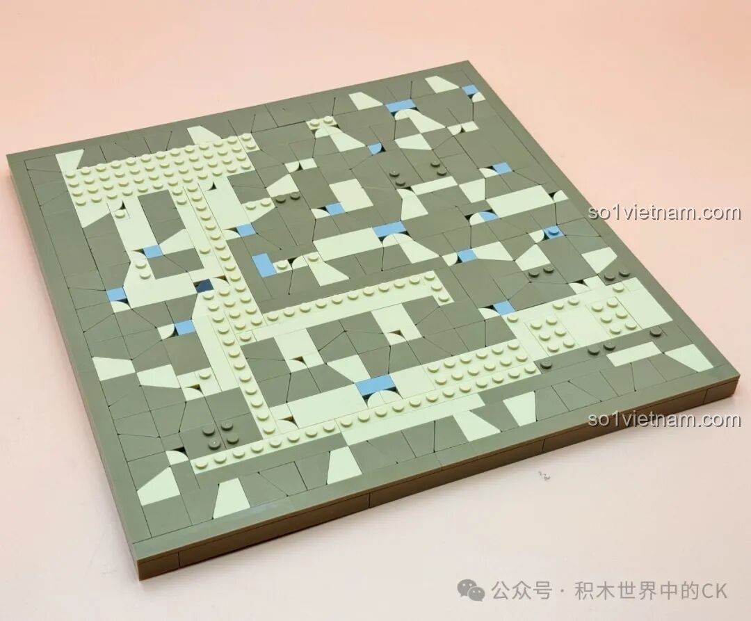 Tấm nền đang được lắp các mảnh ghép nhỏ tạo họa tiết sàn của bộ JIESTAR 57016 Thư viện Châu Âu.