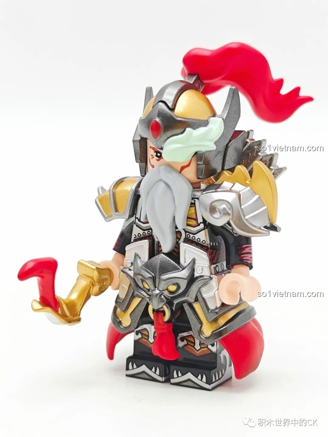 Minifigure Hoàng Trung Kuzhao Studio đã lắp giáp hoàn chỉnh, cầm cung, nhìn từ phía trước.