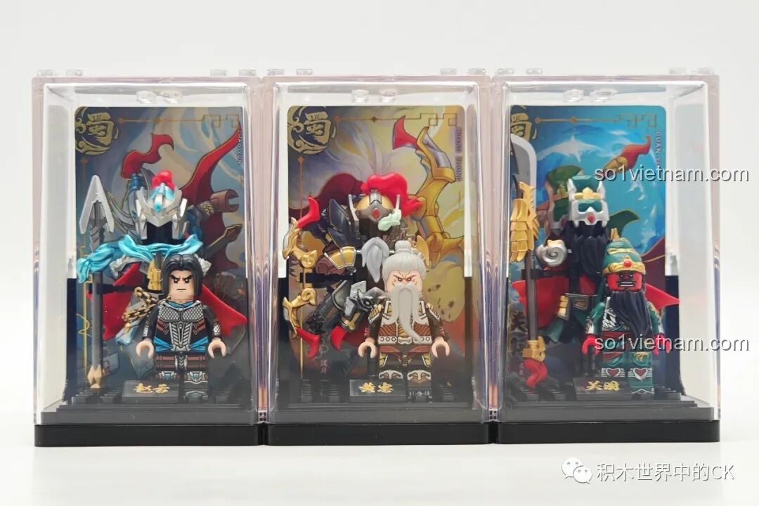 Năm minifigure Ngũ Hổ Tướng Kuzhao Studio đã lắp ráp hoàn chỉnh, nhìn từ một góc khác.